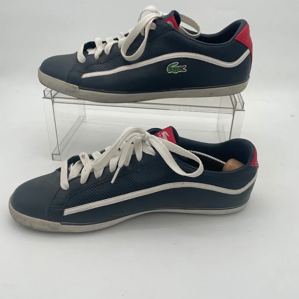 Lacoste Men's Navy Blue Leather Court‎ Casual Sneakers Shoes Size 13